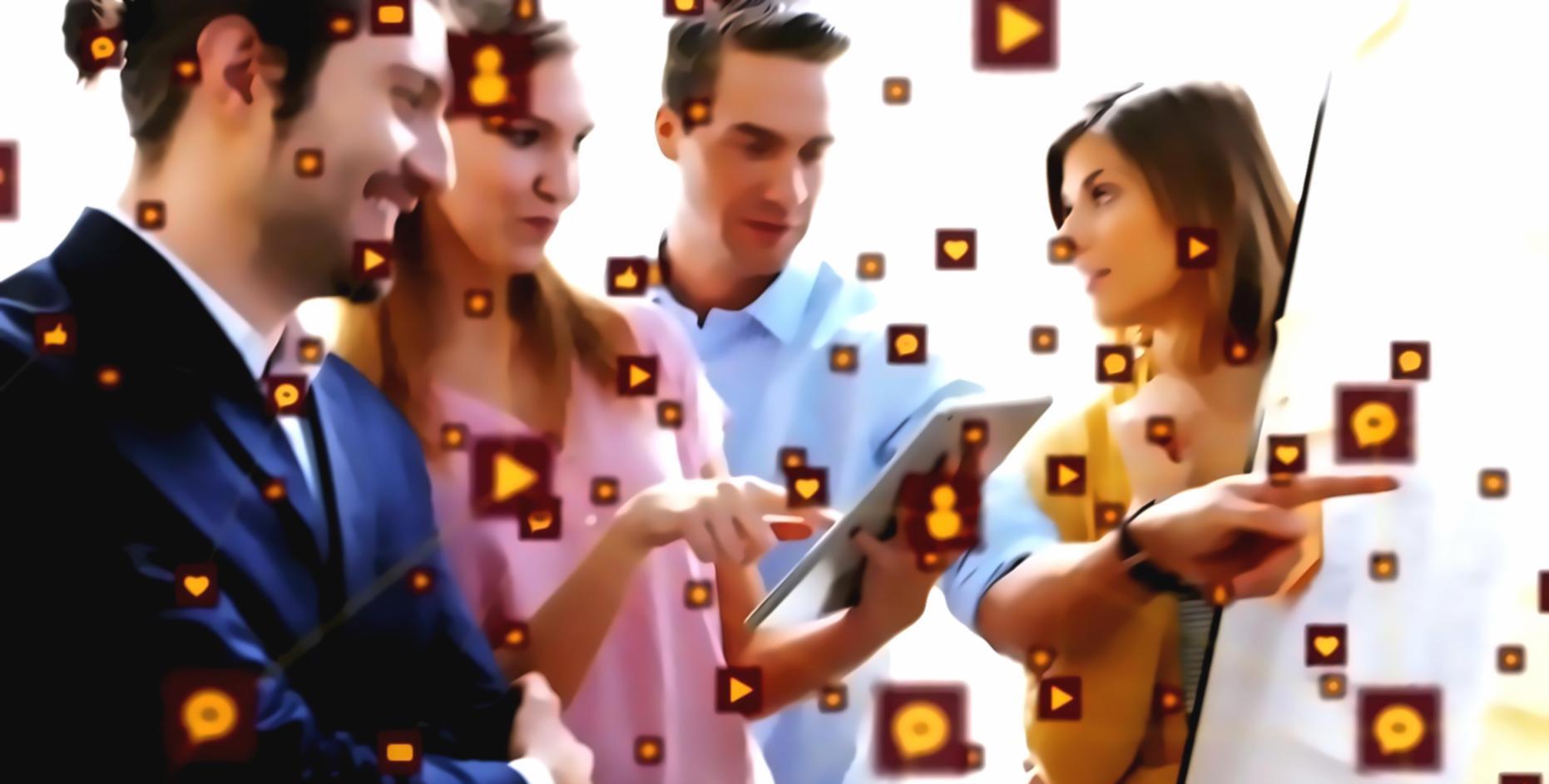 Professional team collaborating on blockchain business solutions